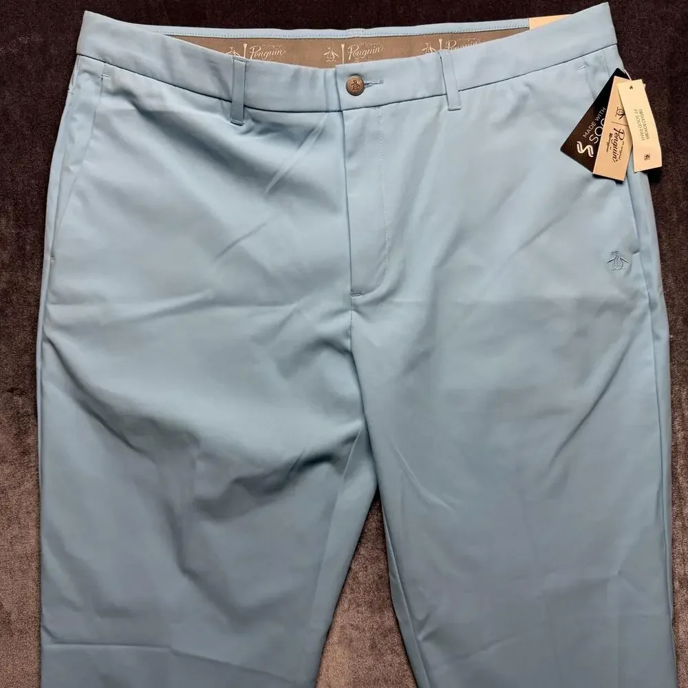 Original Penguin Chino Pants Mens 38x32 Blue Stretch Sorona Golf Flat Front
